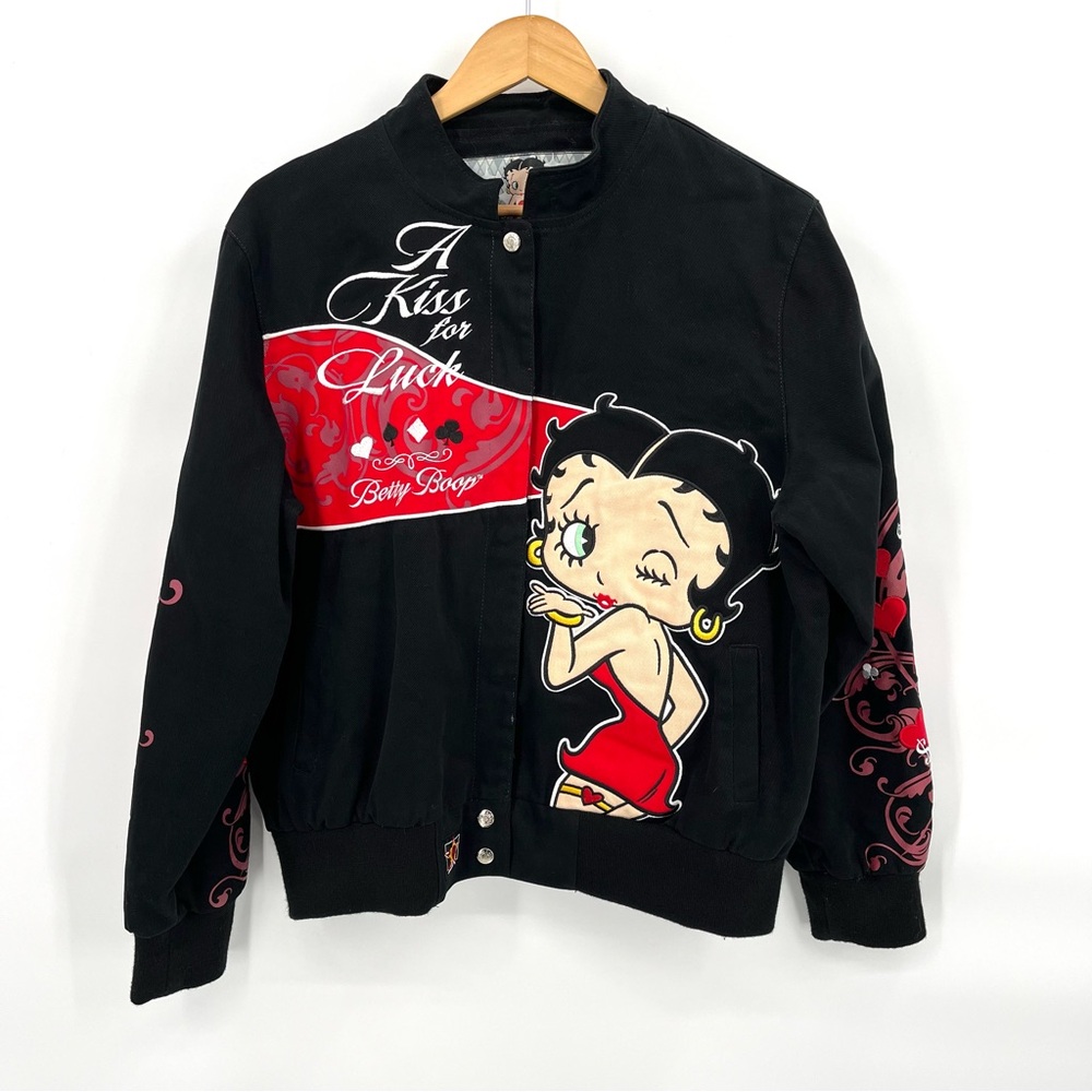 Betty Boop Black and Red A Kiss For Luck Varsity Jacket